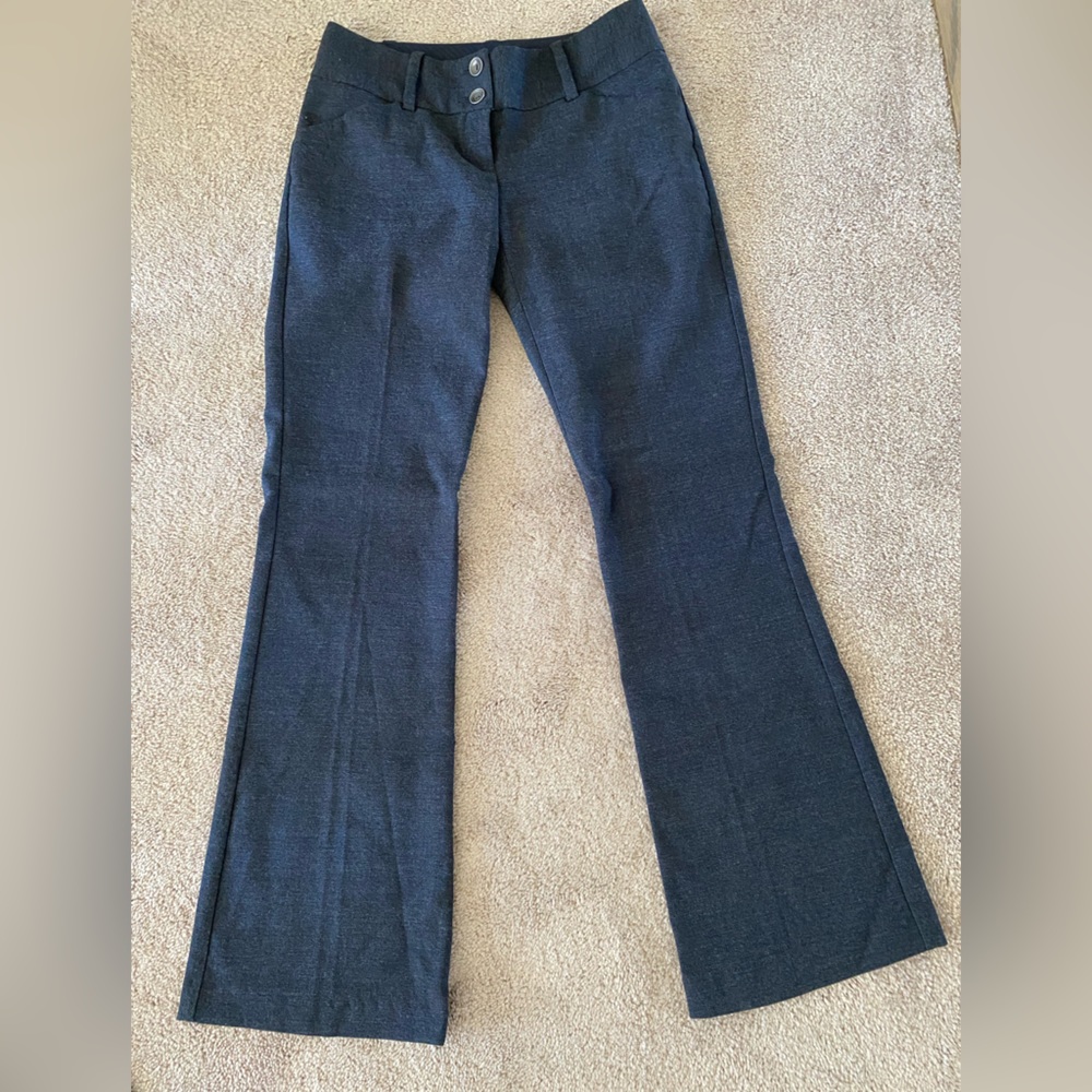 Navy/denim colored flared slacks. No flaws.